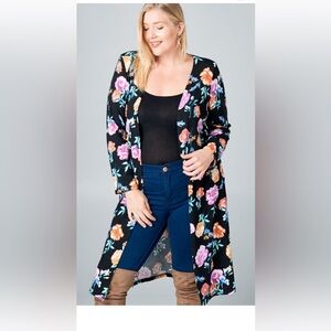 Emerald Black Floral Women's Cardigan